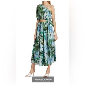 ML MONIQUE LHUILLIER Satin One Shoulder Cutout Midi Dress Size 10